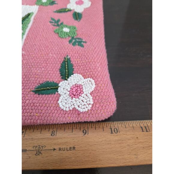New America & Beyond Beaded Embellished Pink Zip Top Clutch Wrist Bag Letter J - Picture 7 of 10